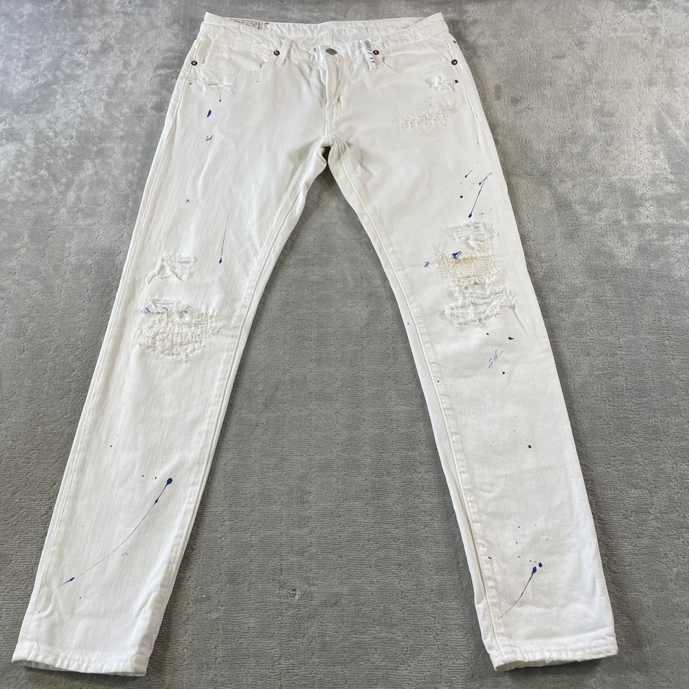 Polo Ralph Lauren Astor Boyfriend Jeans Women 30 White Distressed Paint Splatter